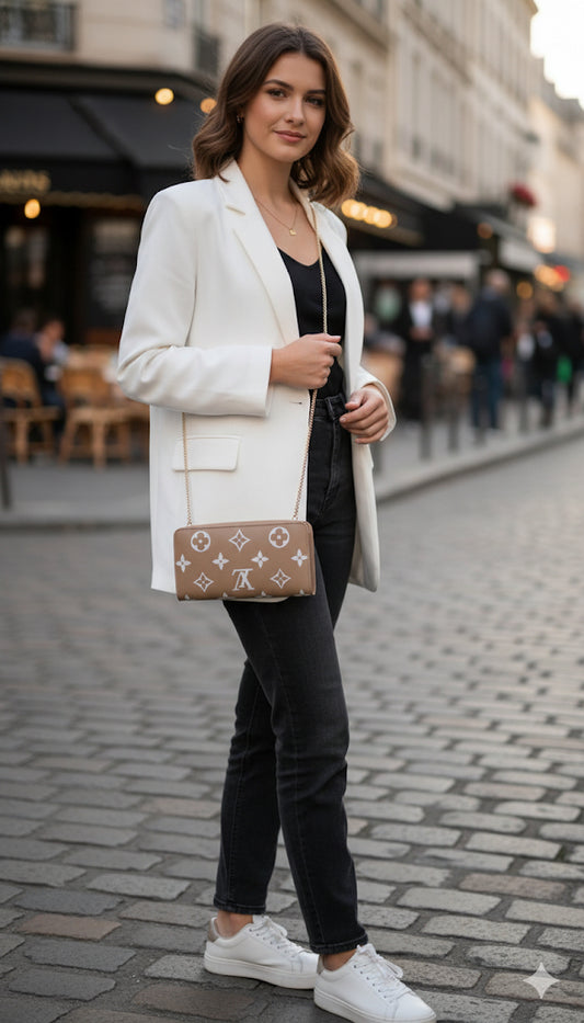 Louis Vuitton (lv) sling (three pcs set )sling ,wallet and card holder with one belt and detachable chain