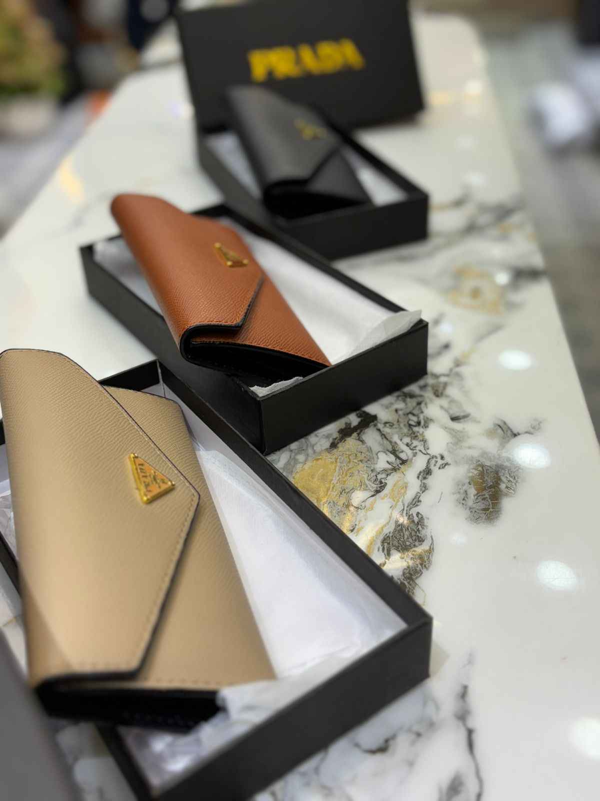 Prada 2 pcs set  three fold wallet with card holder