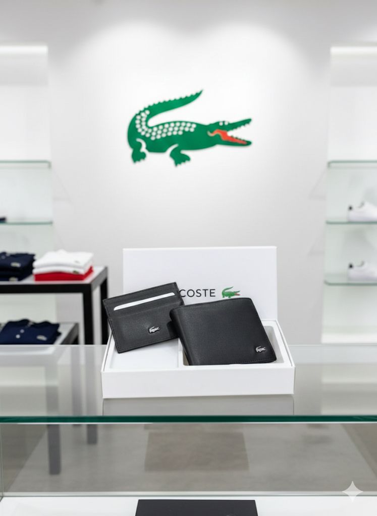Luxury Lacoste Genuine Leather Wallet Card Holder Gift Set for Men