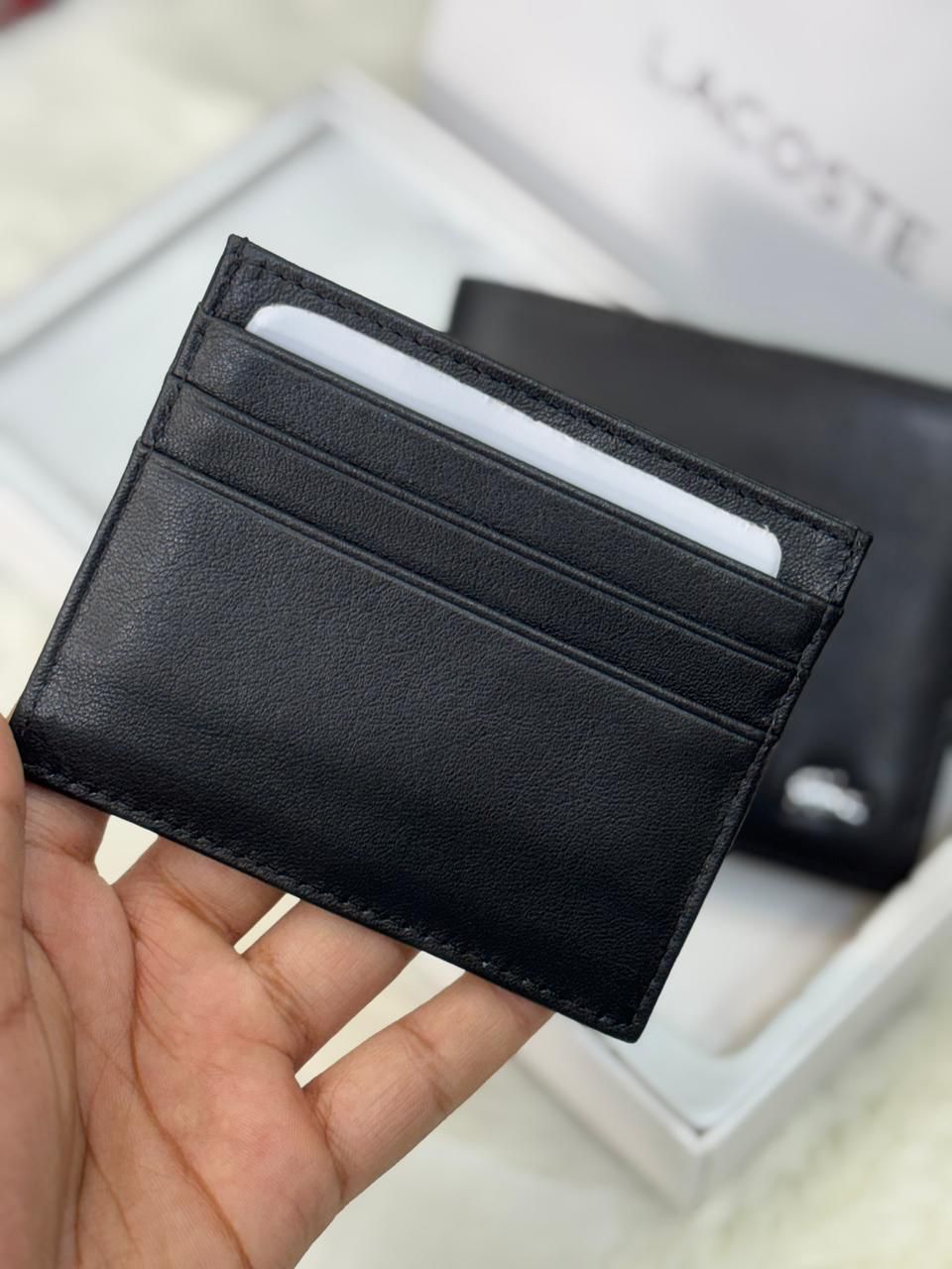 Luxury Lacoste Genuine Leather Wallet Card Holder Gift Set for Men