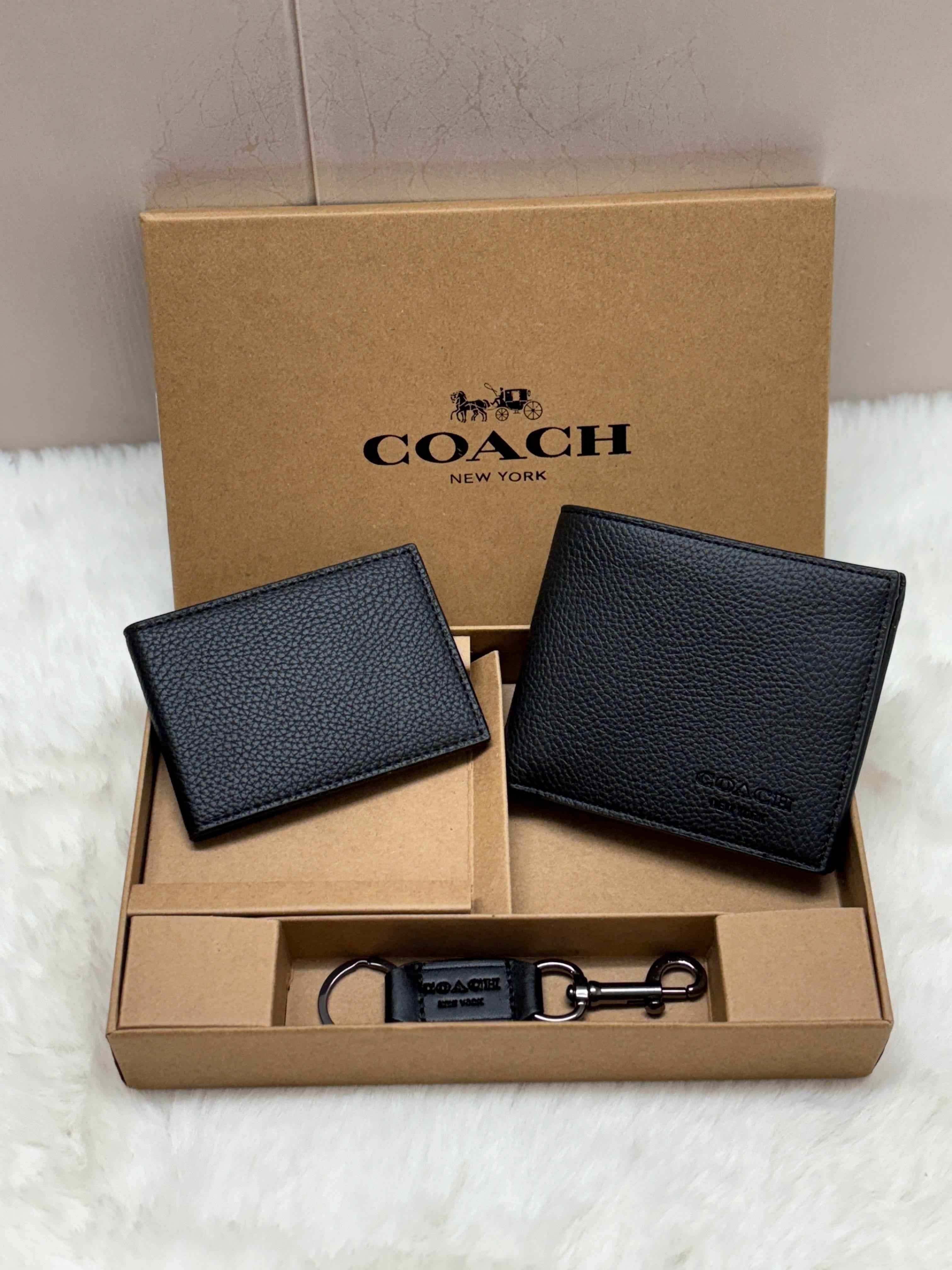 Luxury coach wallet set for men(1) 3 pcs set includes wallet.card holder and key chain holder