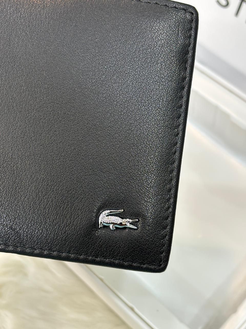 Luxury Lacoste Genuine Leather Wallet Card Holder Gift Set for Men