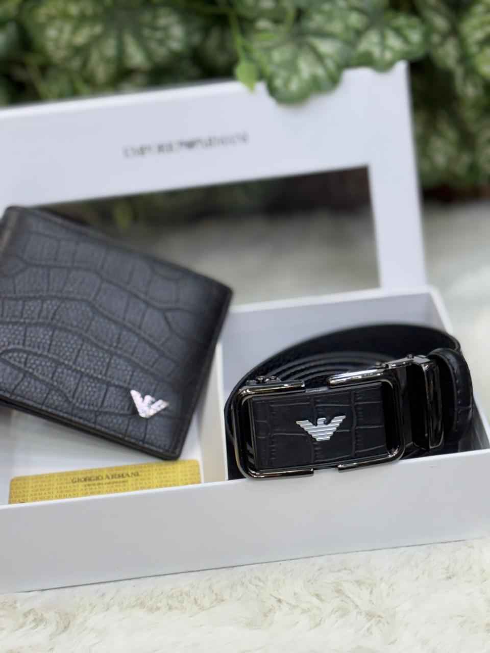 Armani wallet set in top notch quality includes belt and wallet in genuine leather next to original quality