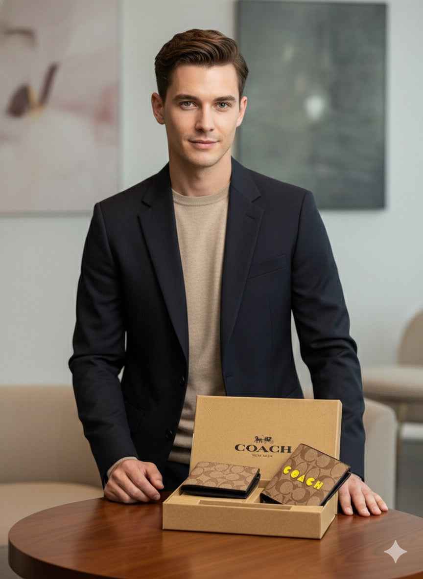 Luxury coach wallet set for men( 3 pcs ) includes wallet,card holder,key chain set