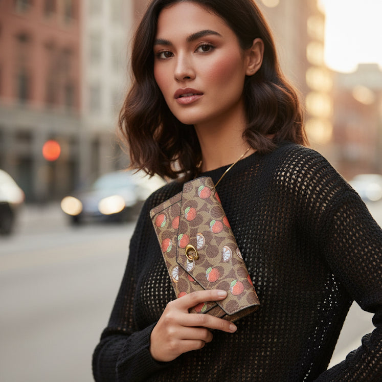 Luxury Coach Three Fold Flap Long Wallet for women