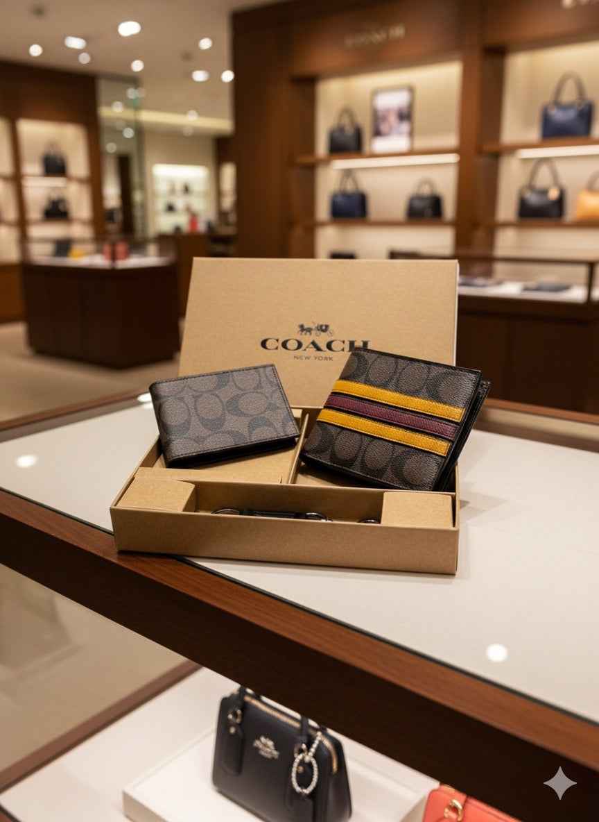 Luxury coach wallet set for men( 3 pcs set ) includes wallet.card holder,key chain holder