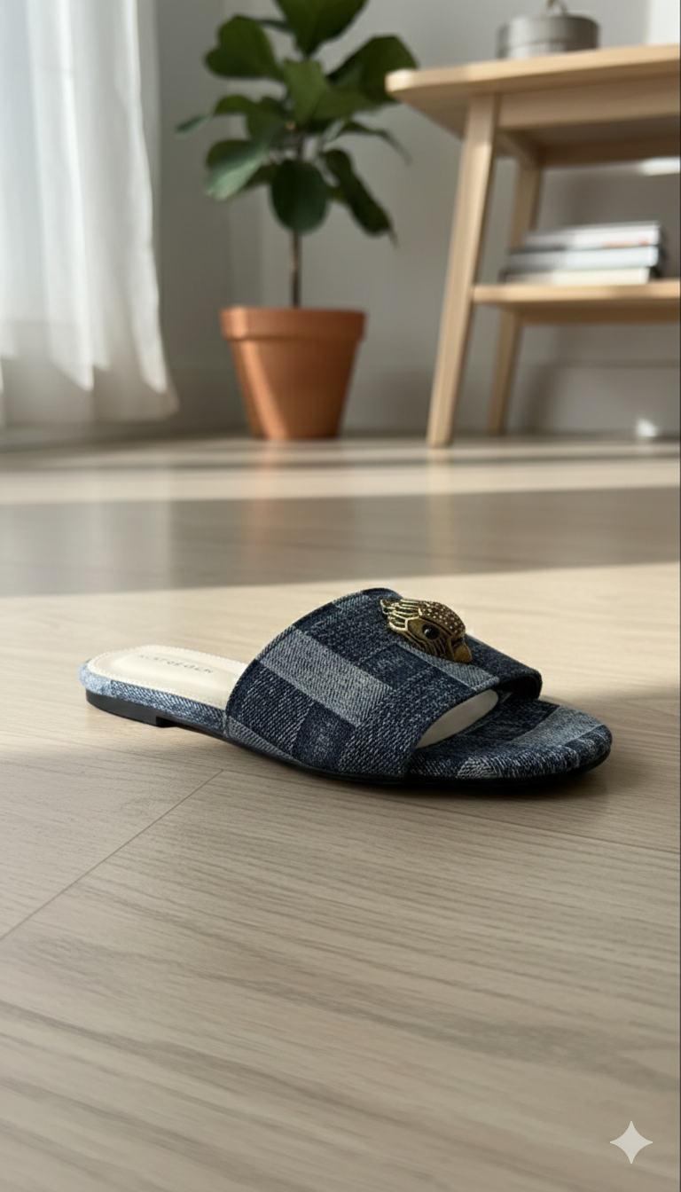 Luxury flat Kurt geiger slipons denim for women