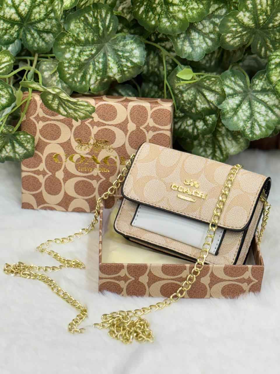 Luxury Coach flap wallet cum sling with chain for women