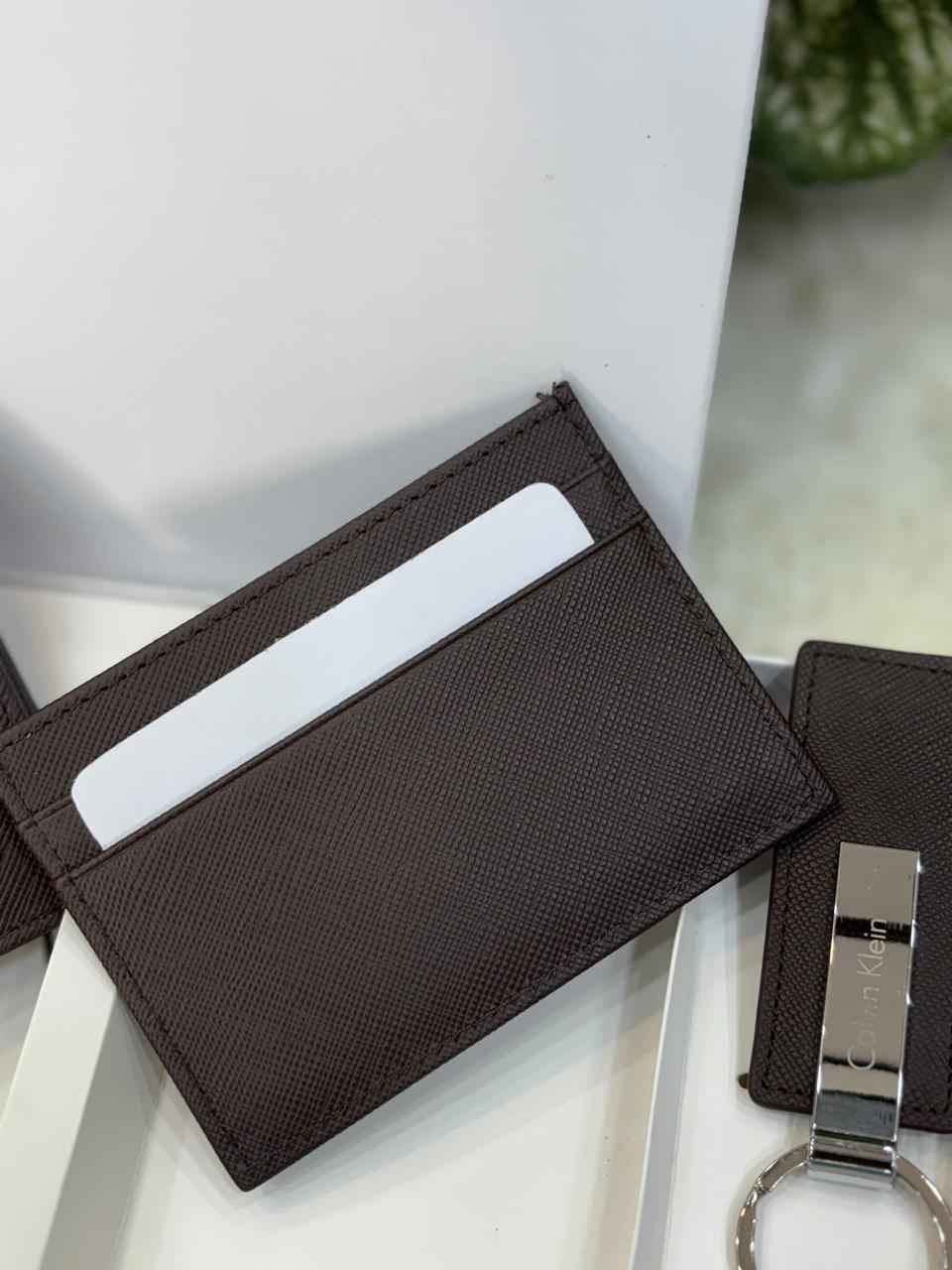 Calvin Klein gift set In genuine leather  ( brown ) includes wallet,card holder and key chain holder next to original quality