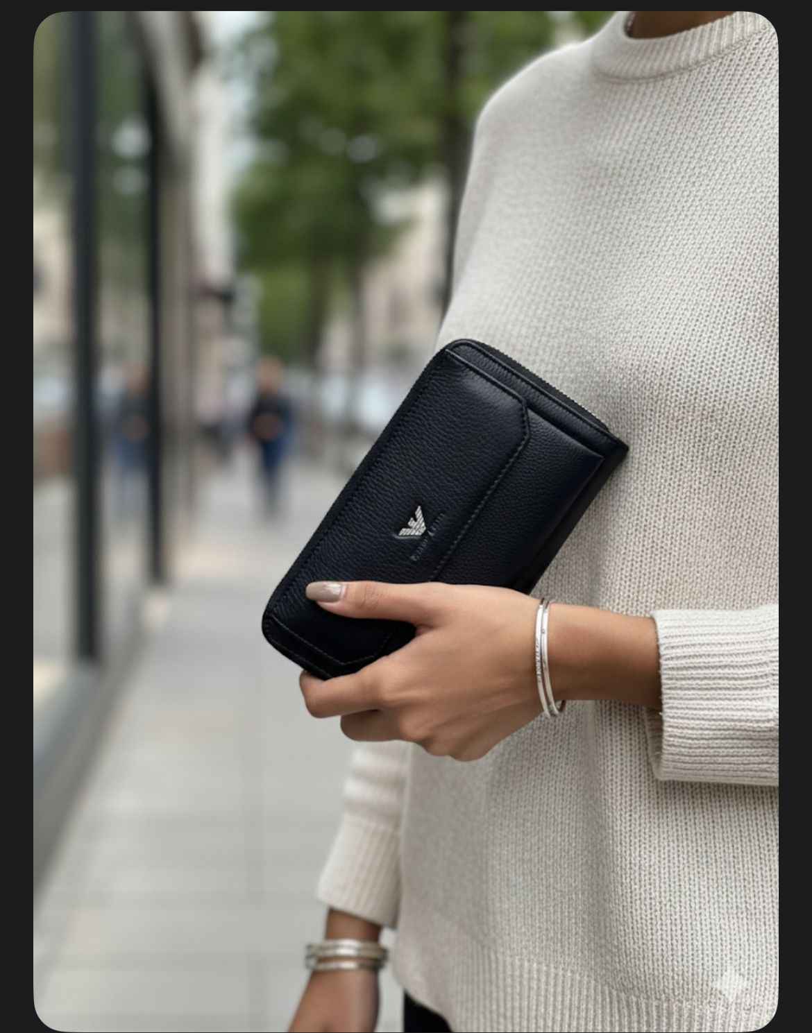 Luxury Armani wallet in genuine leather next to original quality