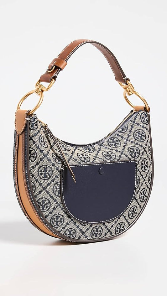 Tory Burch Half Moon  T Monogram jacquard crescent medium size sling
