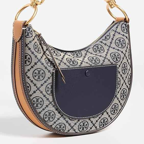 Tory Burch Half Moon  T Monogram jacquard crescent medium size sling