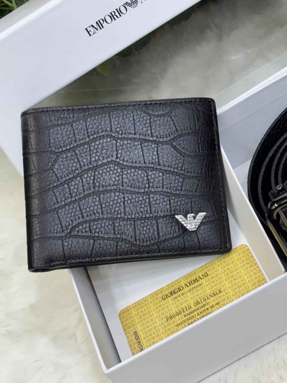 Armani wallet set in top notch quality includes belt and wallet in genuine leather next to original quality