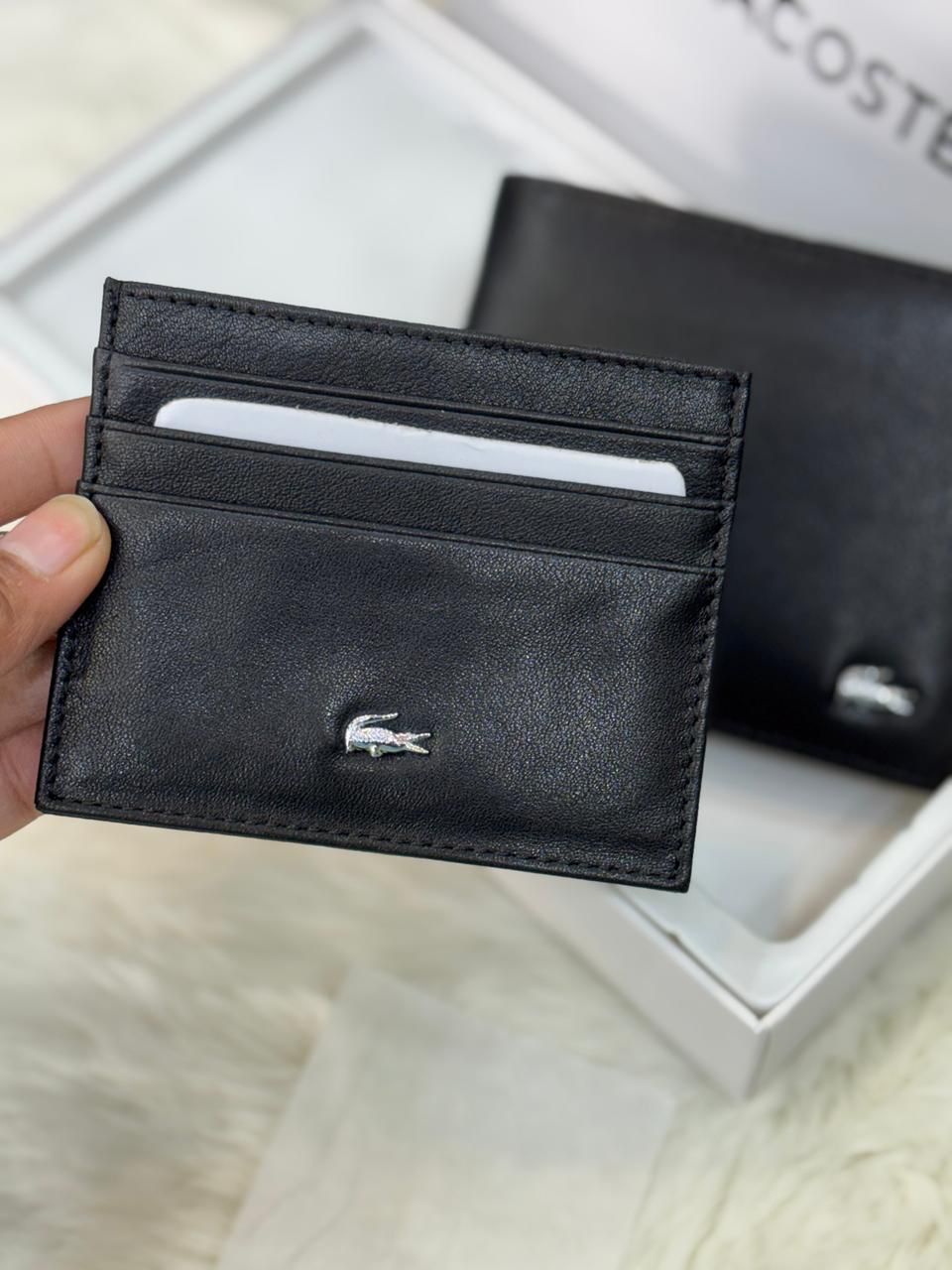 Luxury Lacoste Genuine Leather Wallet Card Holder Gift Set for Men