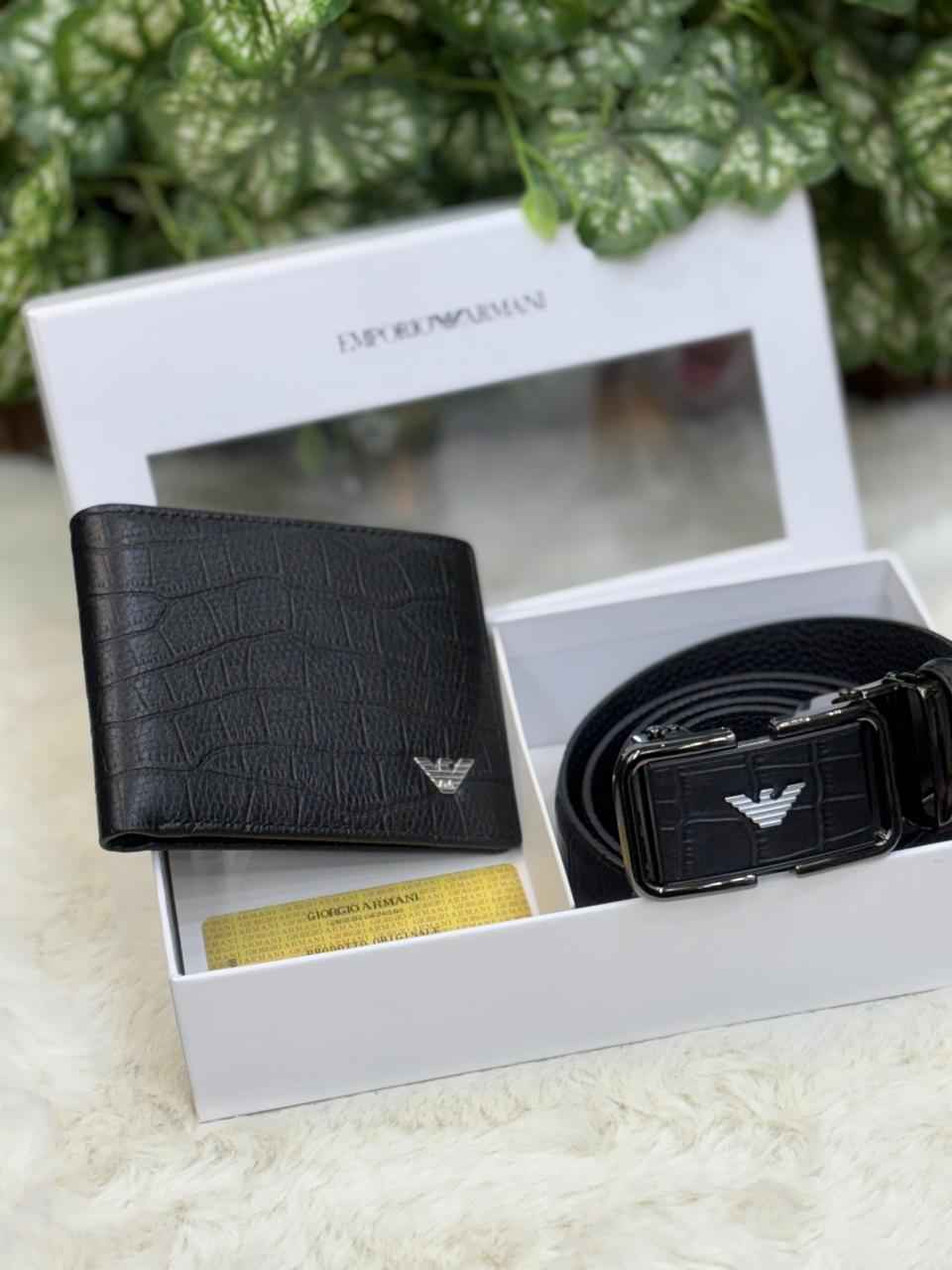 Armani wallet set in top notch quality includes belt and wallet in genuine leather next to original quality