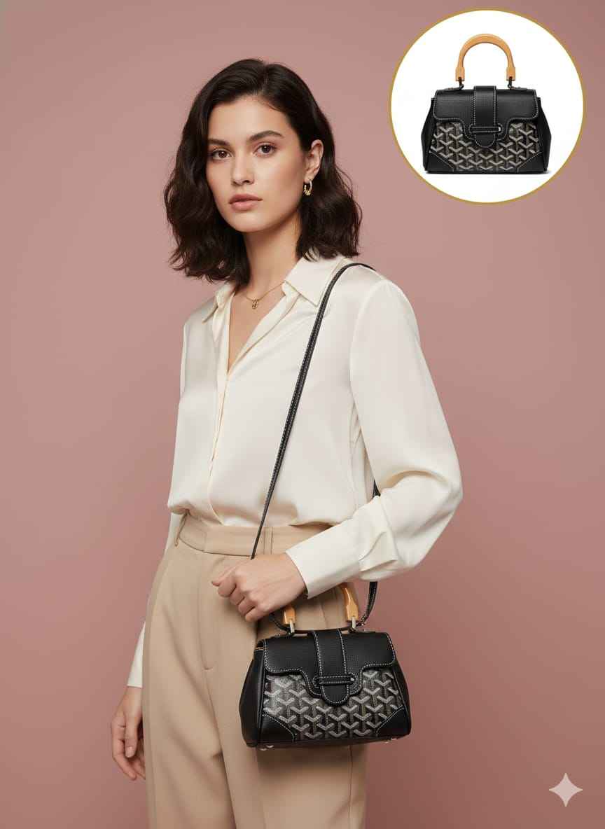 Luxury goyard sling with wooden handle