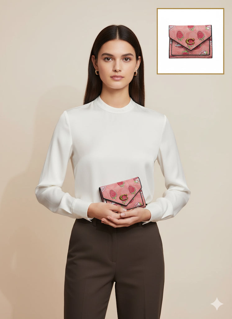 Luxury Coach three fold flap strawberry wallet for women