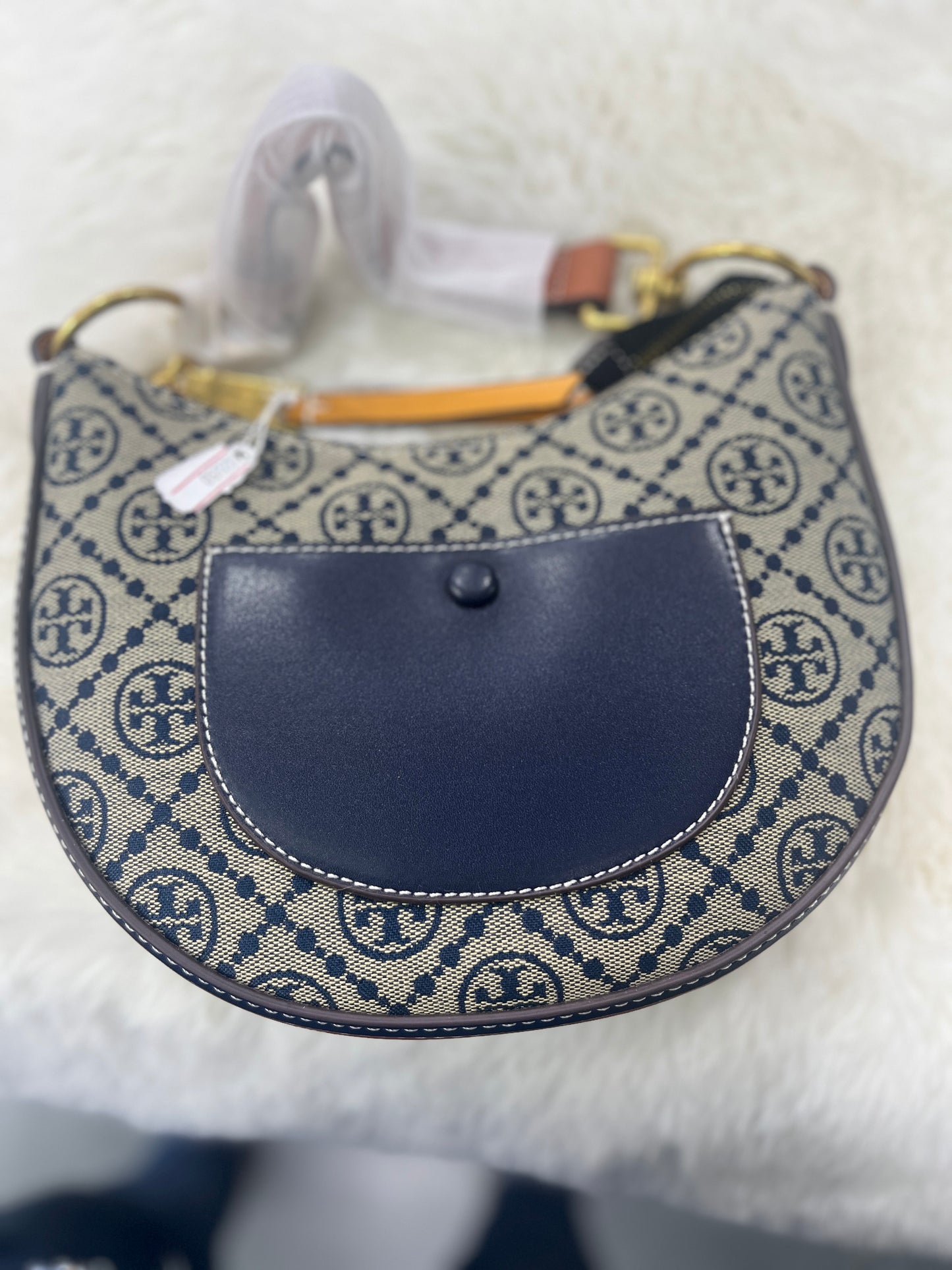 Tory Burch Half Moon  T Monogram jacquard crescent medium size sling