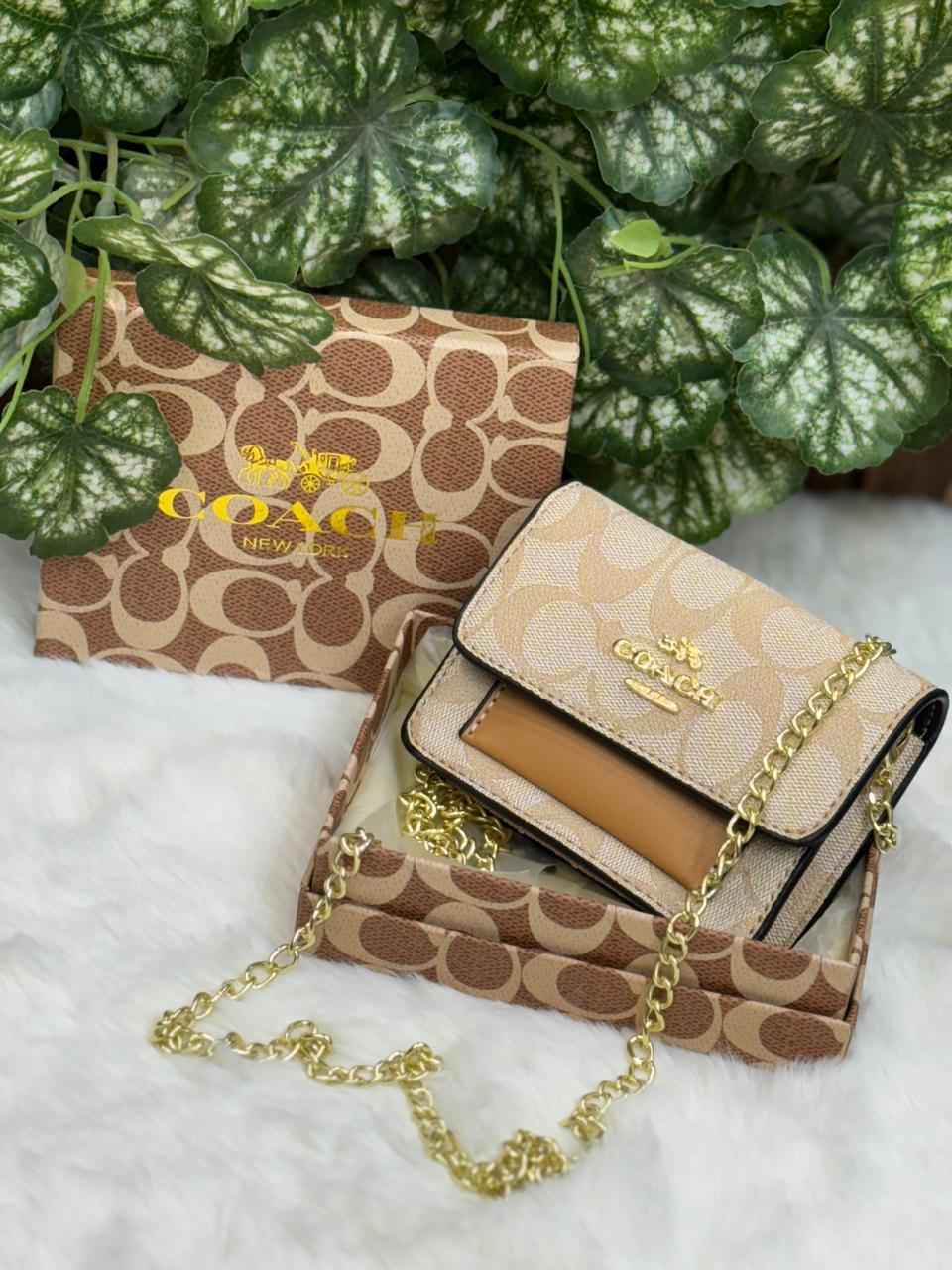 Luxury Coach flap wallet cum sling with chain for women