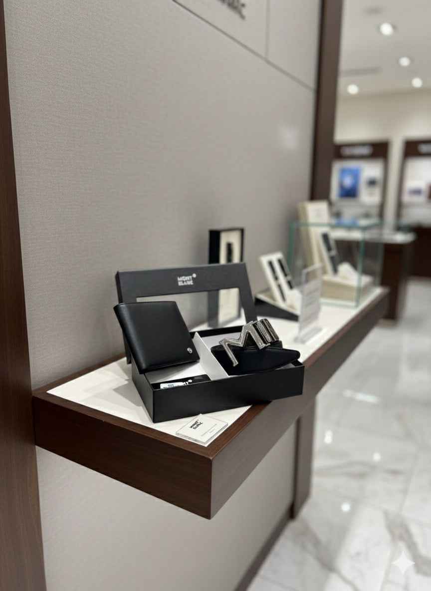 Mont Blanc wallet plus belt luxury gift set in genuine leather for Mens next to original quality