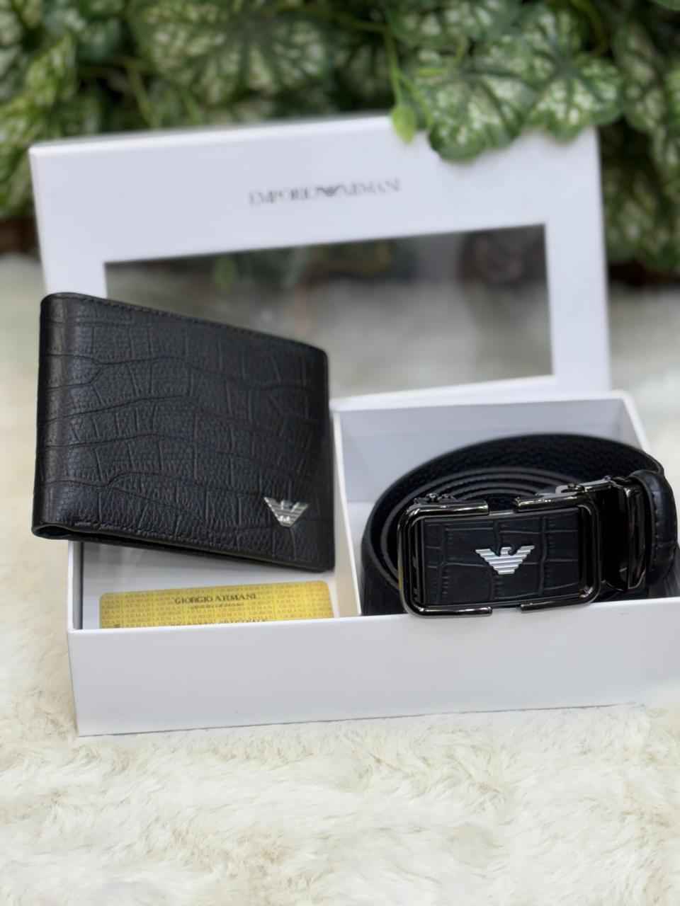 Armani wallet set in top notch quality includes belt and wallet in genuine leather next to original quality