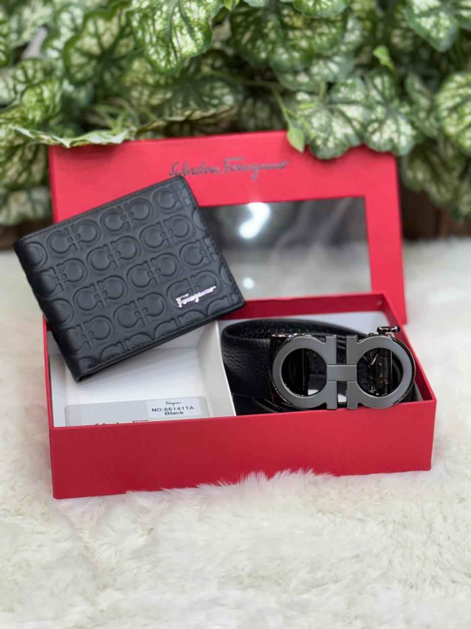 salvatore ferragamo gift set combo belt and wallet in genuine leather top notch quality for Mens