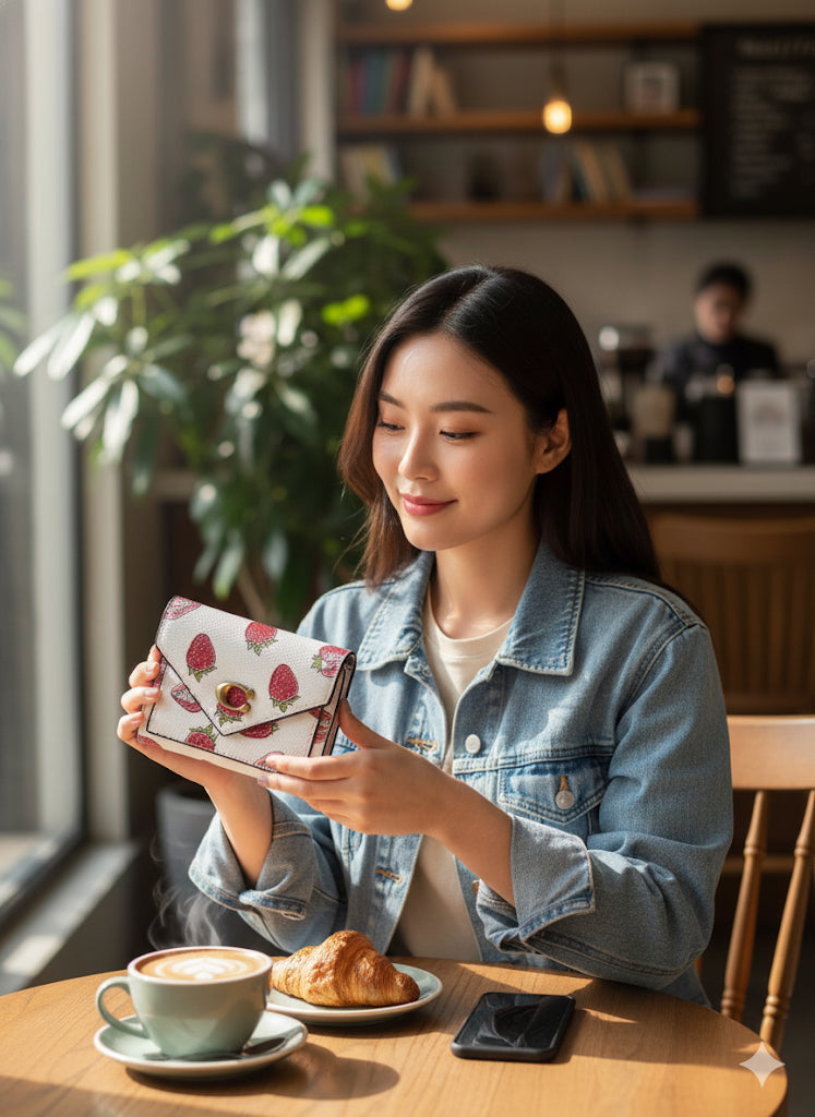 Luxury Coach three fold flap strawberry wallet for women