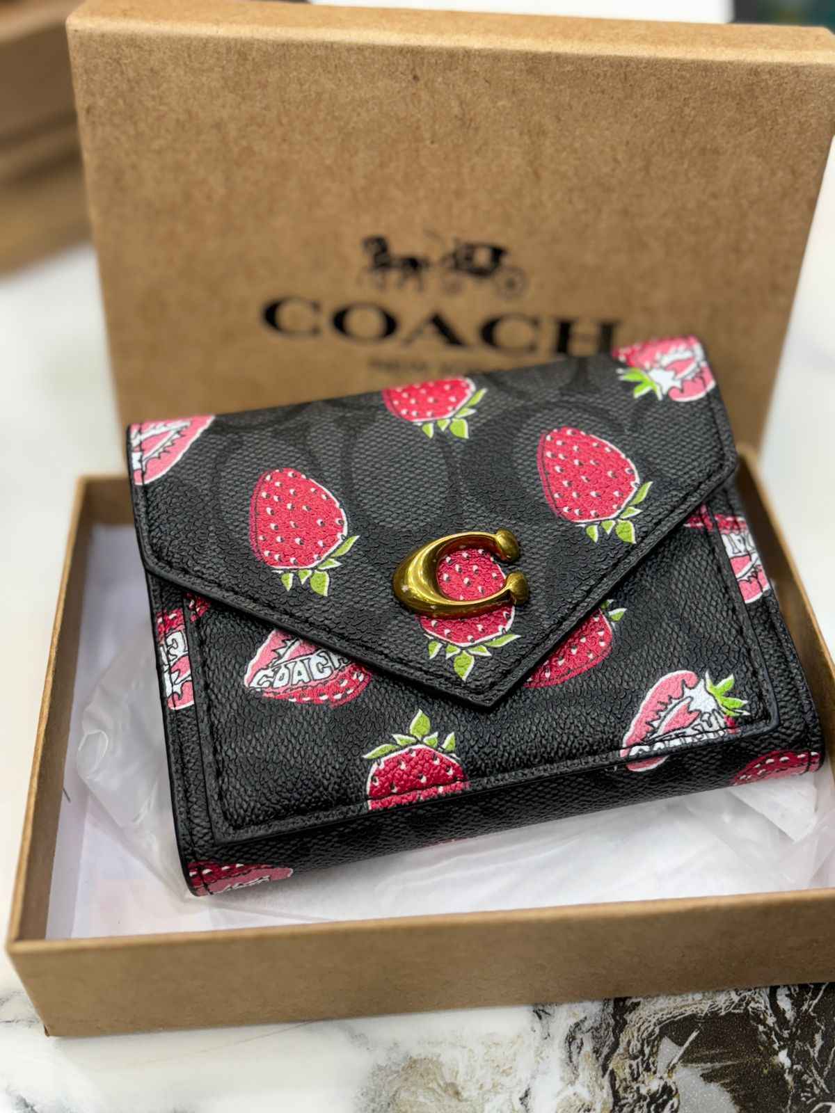 Coach flap strawberry wallet