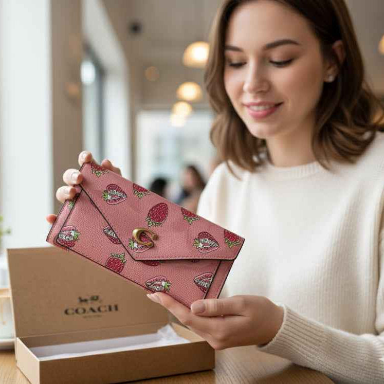 Coach strawberry three fold long wallet ( 2 pcs set )