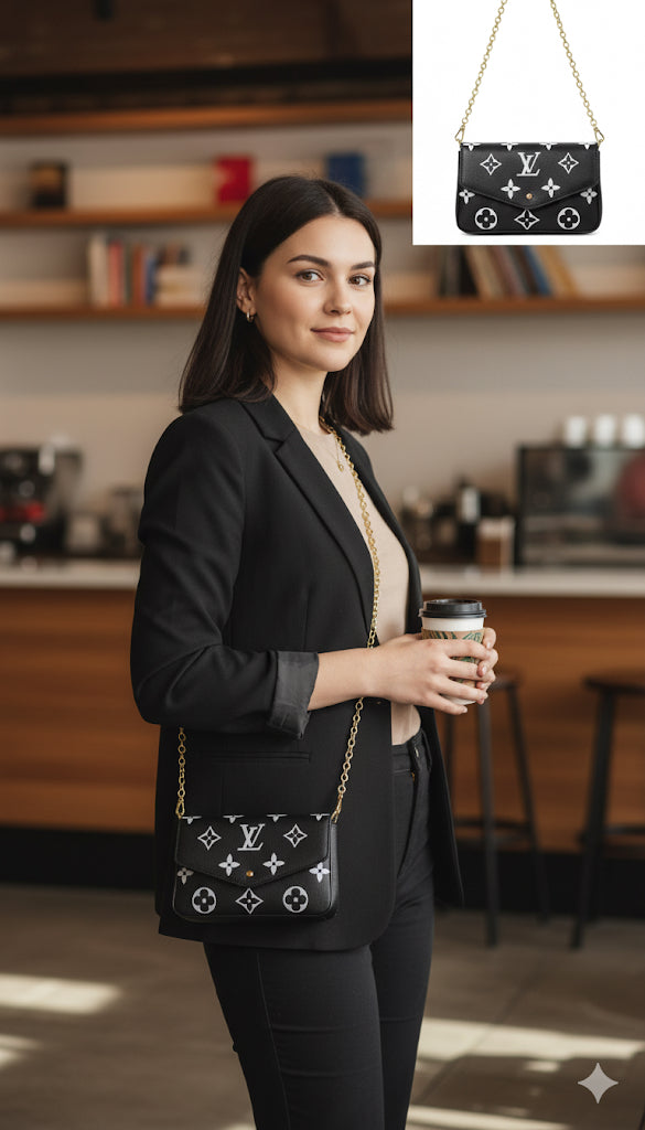 Louis Vuitton (lv) luxury sling (three pcs set )              sling ,wallet and card holder    with one belt and detachable chain for women