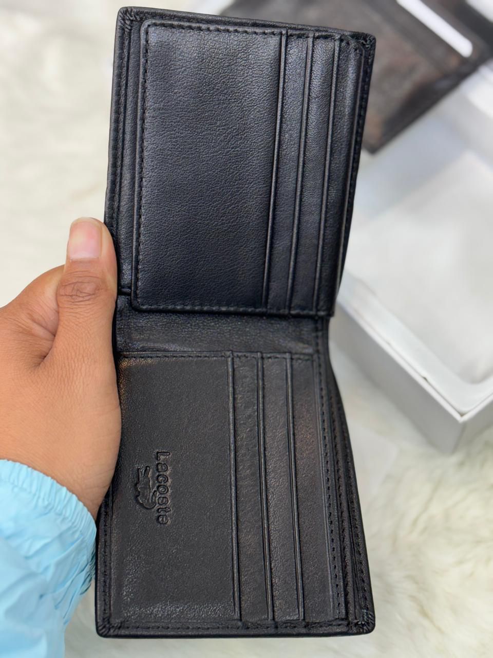 Luxury Lacoste Genuine Leather Wallet Card Holder Gift Set for Men