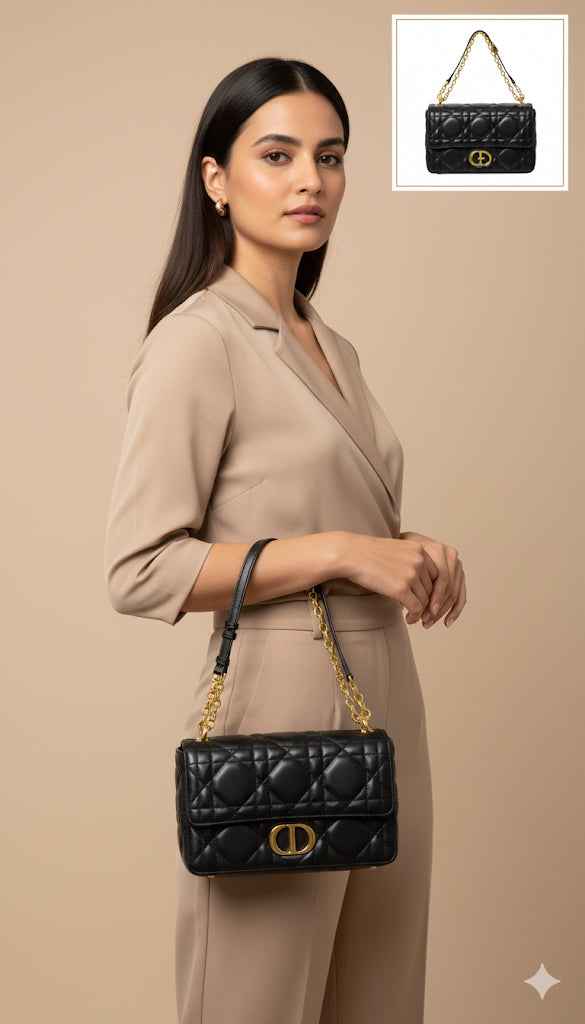 Luxury Dior caro bag in genuine leather