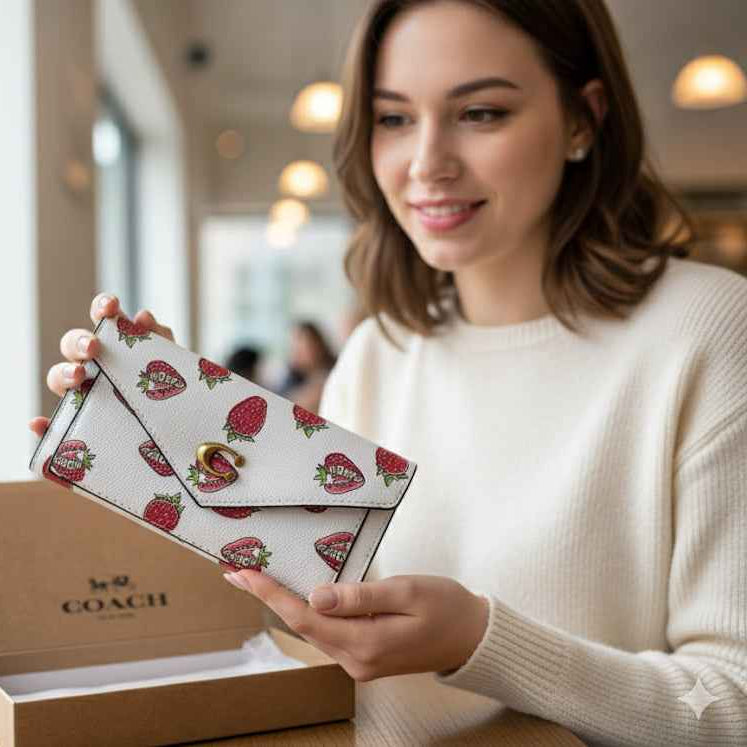 Coach strawberry three fold long wallet ( 2 pcs set )