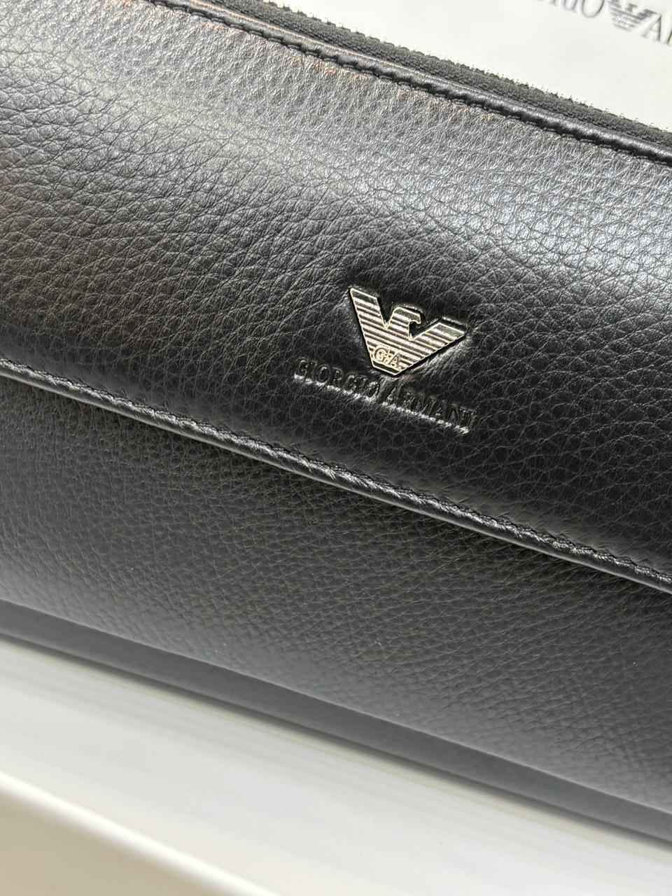 Luxury Armani wallet in genuine leather next to original quality