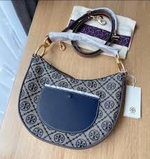 Tory Burch Half Moon  T Monogram jacquard crescent medium size sling
