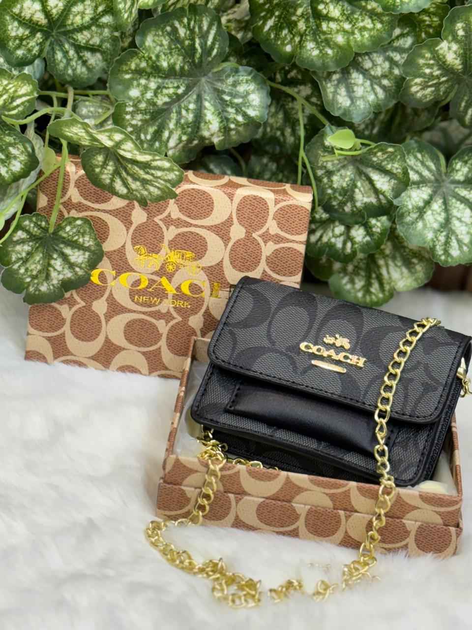 Luxury Coach flap wallet cum sling with chain for women