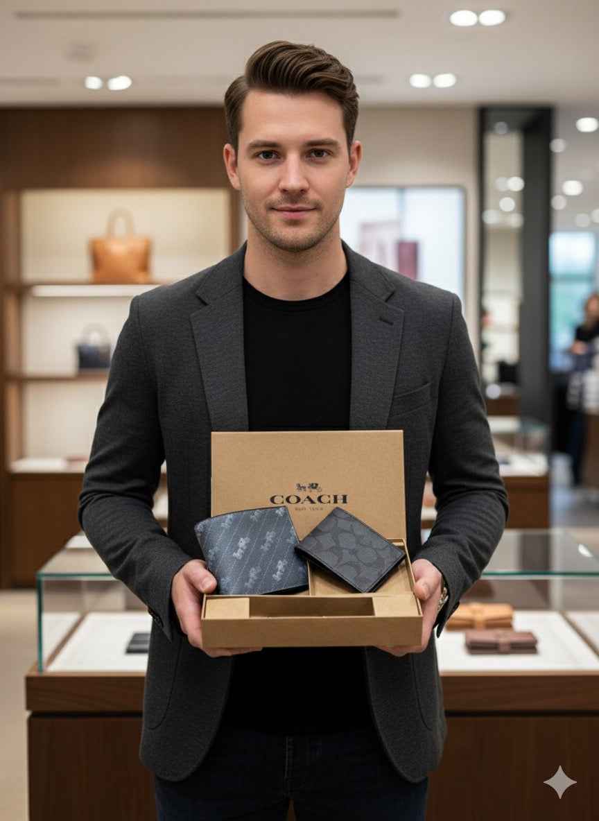 Luxury coach wallet set for Mens ) 3 pcs set includes Wallet,card holder,key chain holder