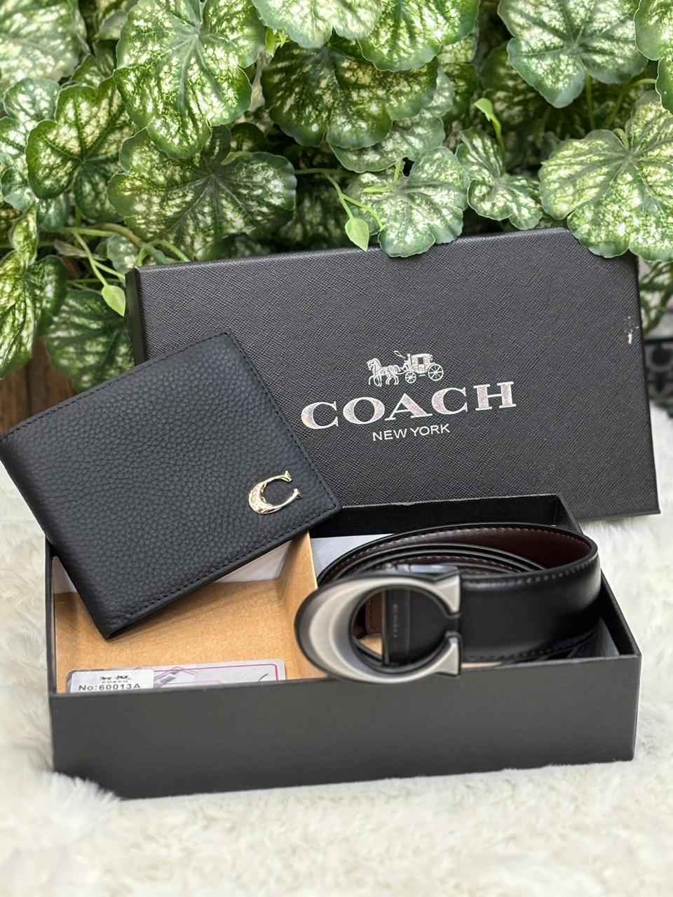 Coach gift set genuine leather belt and wallet in too notch quality