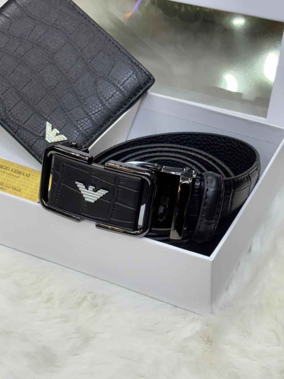 Armani wallet set in top notch quality includes belt and wallet in genuine leather next to original quality