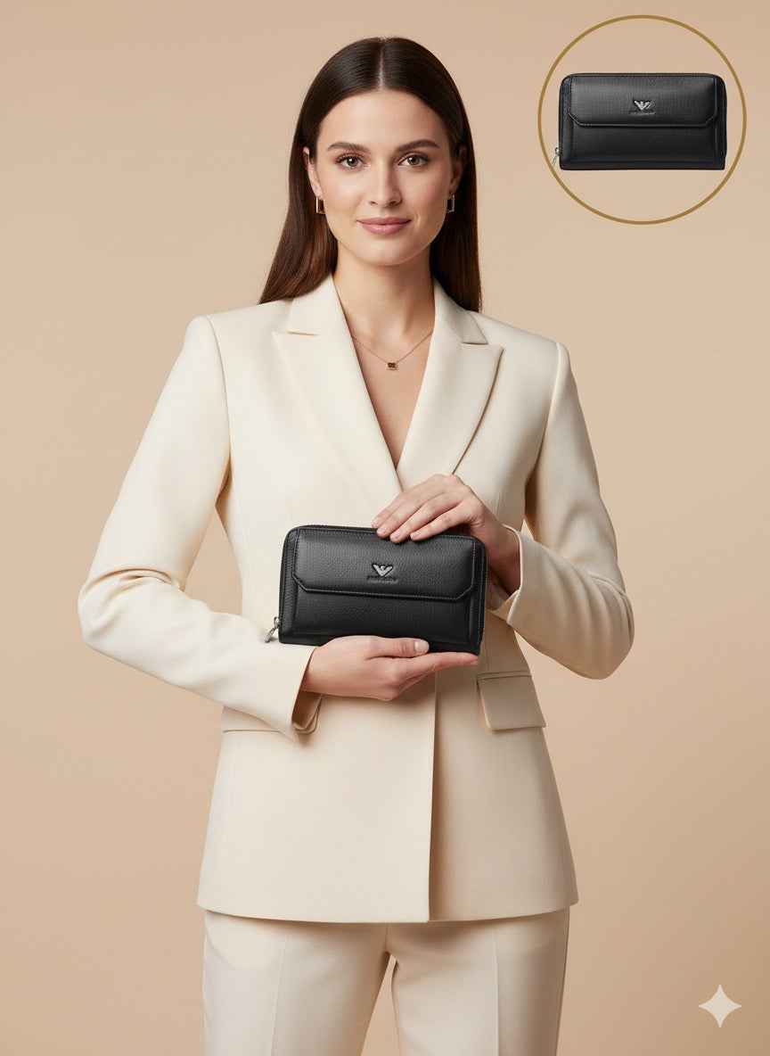 Luxury Armani wallet in genuine leather next to original quality