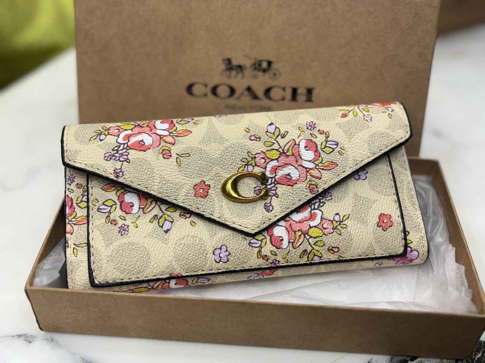 Coach three fold flap long wallet