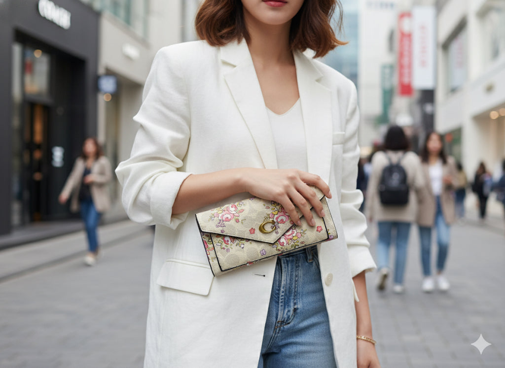 Luxury Coach Three Fold Flap Long Wallet for women