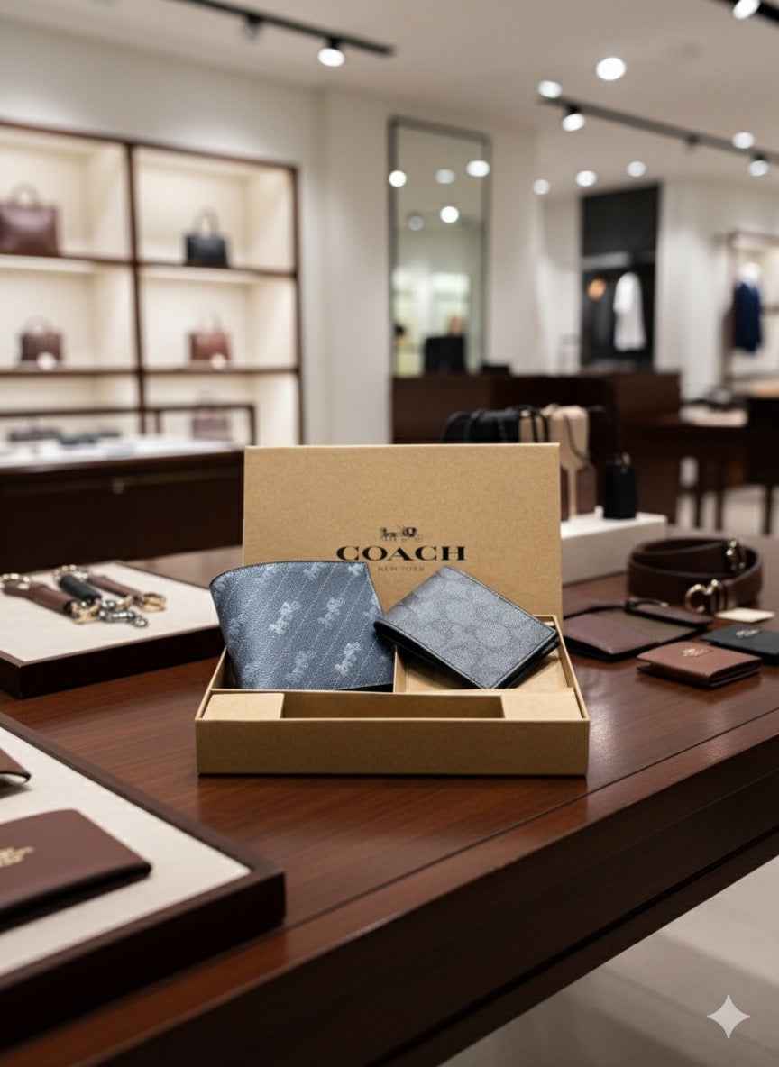 Luxury coach wallet set for Mens ) 3 pcs set includes Wallet,card holder,key chain holder