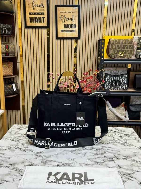 Karl lager field black canvas tote top quality