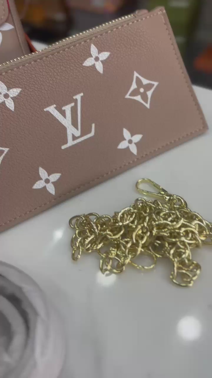 Louis Vuitton (lv) luxury sling (three pcs set )              sling ,wallet and card holder    with one belt and detachable chain for women